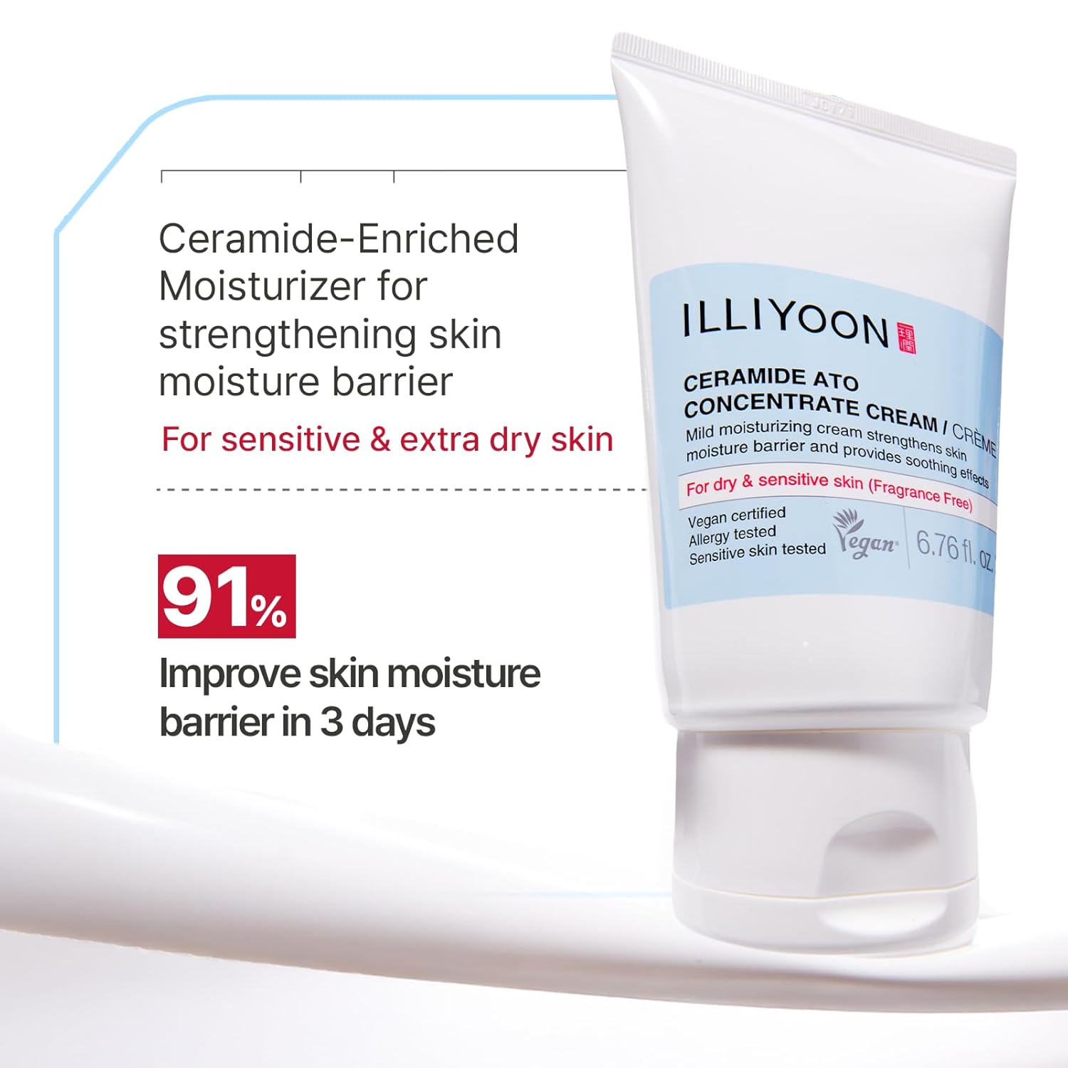 Illiyoon Ceramide Ato Concentrate Cream | Moisturizer for Dry & Sensitive Skin, 100hr Lasting Hydration, For Face & Body, Gentle for Infants, Moisture Barrier Repair, Vegan Certified, 6.76 fl.oz.